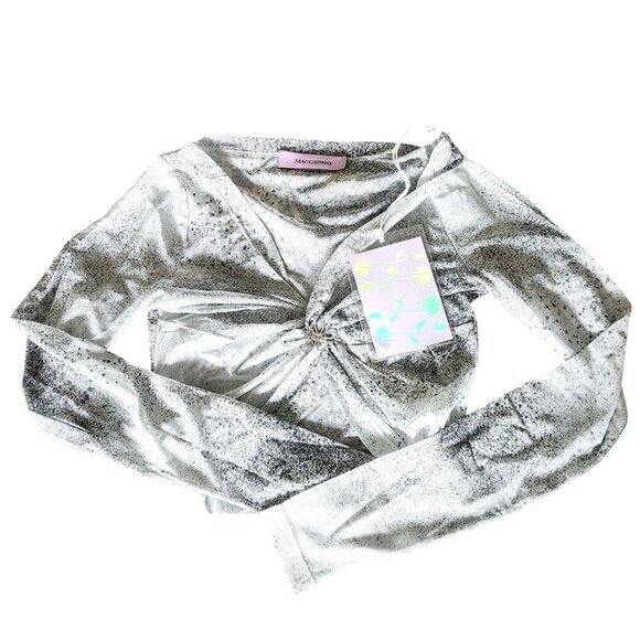 NWT MACCAPANI Angela Long Sleeve Twisted Y2K 90's Crop Top in Space Grey Sz. XS - Picture 8 of 9